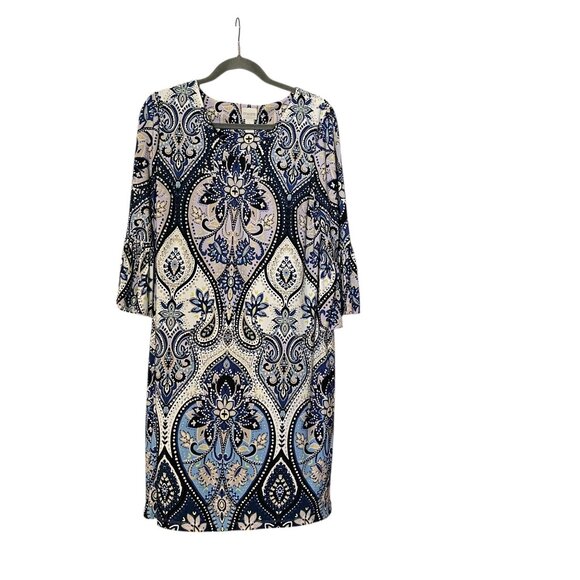 Chico's Dresses & Skirts - Chico Womens Paisley Blue Printed Jersey Dress Ruffle Sleeve Size Medium